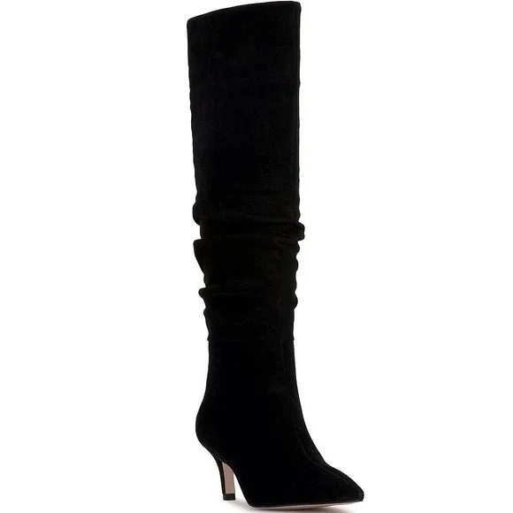 NEW Jessica Simpson Black Suede Slouchy Knee High Kitten Heel Boot Size 6.5 - Picture 1 of 15
